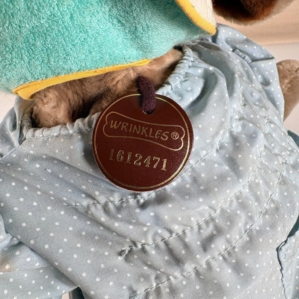 Vintage Ganz Wrinkles Dog Hand Puppet‎ Brown Blue Polka Dot 1980s Toy